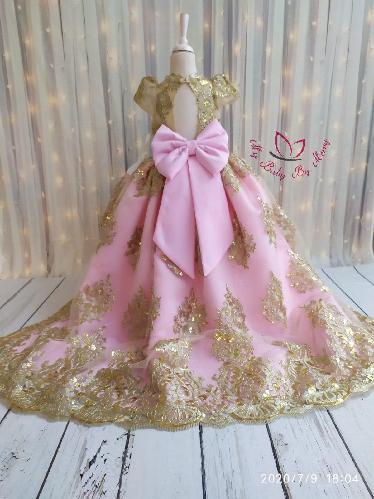 Amazon.com: Puffy Flower Girl Dresses Princess Dress Tulle Ball Gown  Birthday Party First Communion Dress Pageant Gown Gold 120CM: Clothing,  Shoes & Jewelry