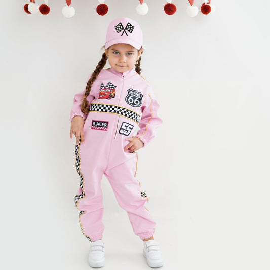 Pink kid race jumpsuit personalzied Baby Girl Dress