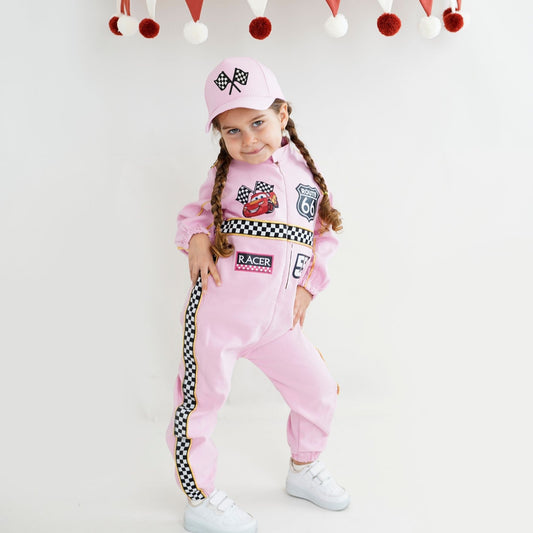 Pink kid race jumpsuit personalzied