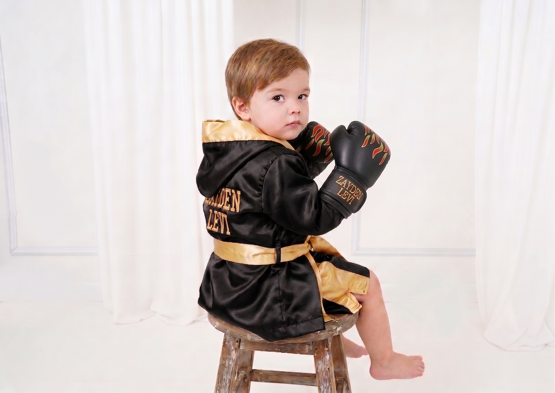 Personalized Kids Boxing Robe Set - Custom Toddler Fighter Outfit Baby Girl Dress for Special Occasion