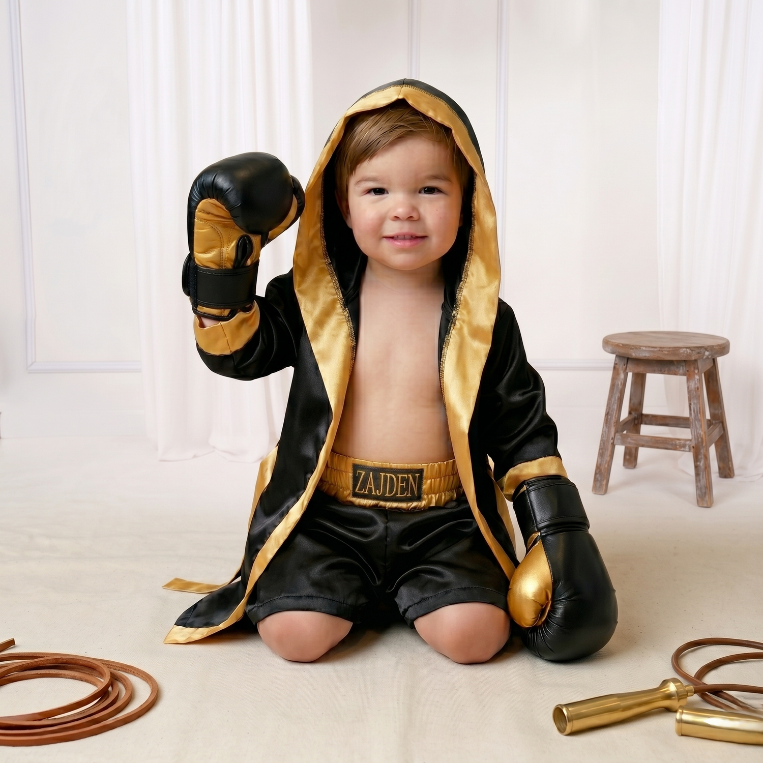 Personalized Kids Boxing Robe Set - Custom Toddler Fighter Outfit Baby Girl Dress