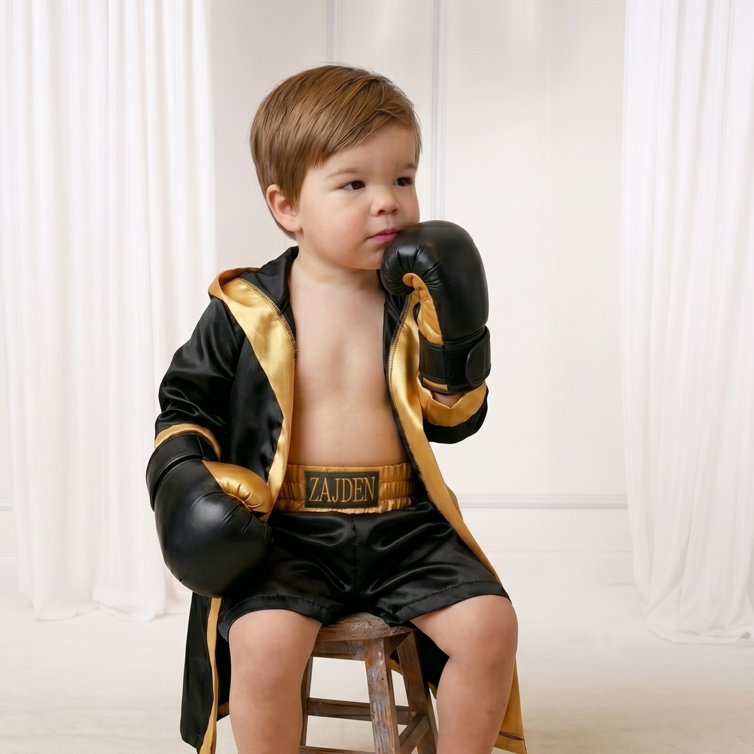 Personalized Kids Boxing Robe Set - Custom Toddler Fighter Outfit Baby Girl Dress for Special Occasion