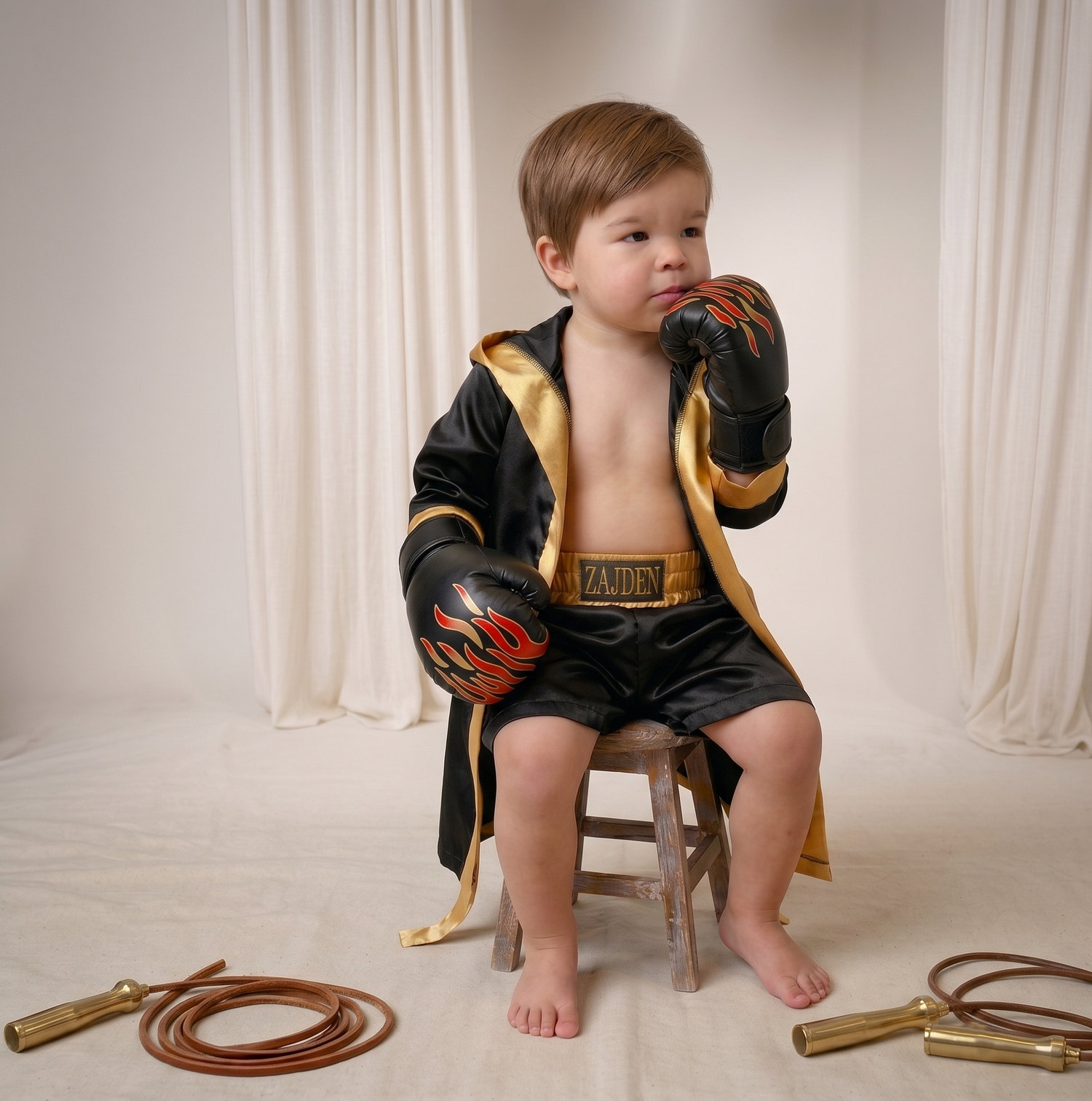 Personalized Kids Boxing Robe Set - Custom Toddler Fighter Outfit Baby Girl Dress