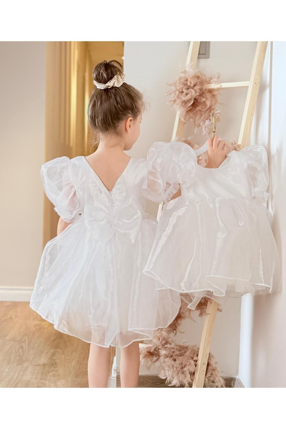 White Ballon sleeve dress Baby Girl Dress