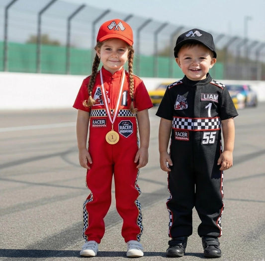 Kids Race Car Costume - Black Short Sleeve Racing Jumpsuit Baby Girl Dress