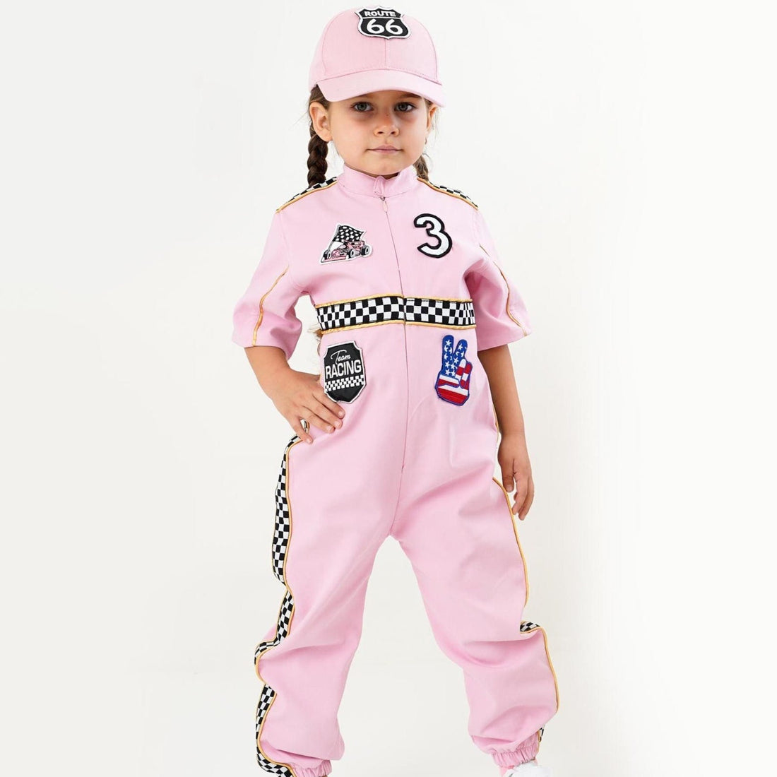 Kids Race Car Costume - Pink Short Sleeve Racing Jumpsuit Baby Girl Dress for Special Occasion