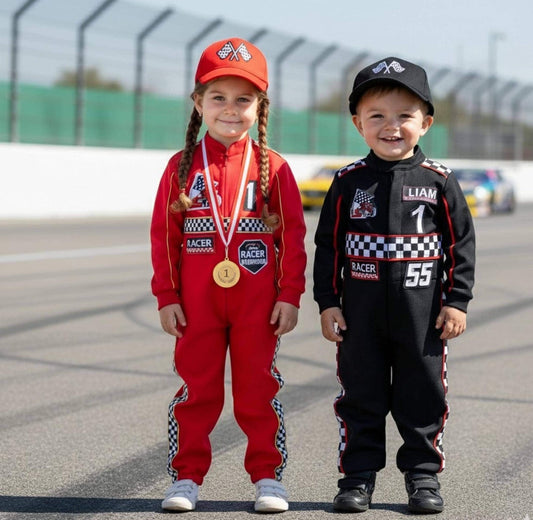 Kids Race Car Costume - Black Long Sleeve Racing Jumpsuit Baby Girl Dress