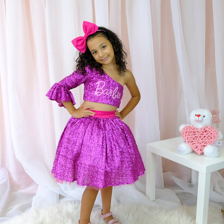 Barbie Inspired One Sleeve Dress Fuchsia