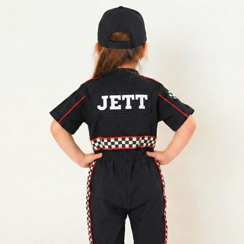 Kids Race Car Costume - Black Short Sleeve Racing Jumpsuit Baby Girl Dress for Special Occasion