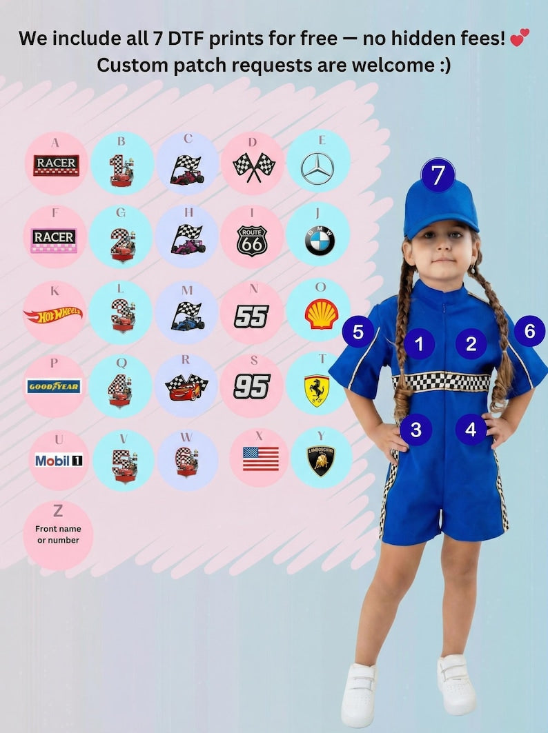 Kids Race Car Costume - Dark Blue Long Sleeve Racing Jumpsuit Baby Girl Dress for Special Occasion