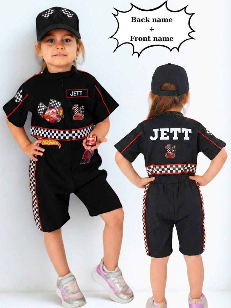 Kids Race Car Costume - Black Short Racing Jumpsuit Baby Girl Dress for Special Occasion
