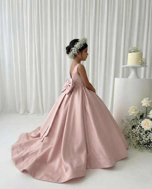 Blush Pink Long Girl Dress - Mikado