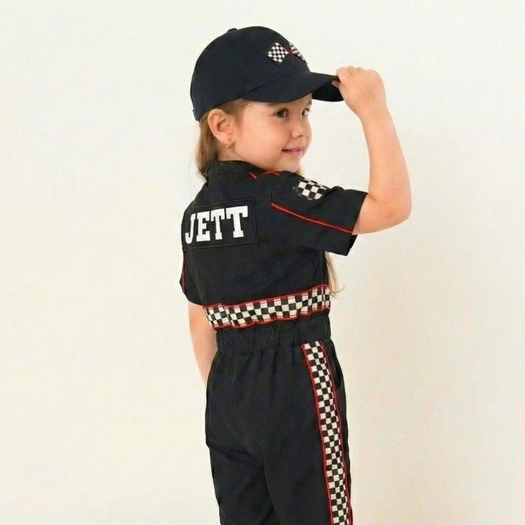 Kids Race Car Costume - Black Short Sleeve Racing Jumpsuit Baby Girl Dress for Special Occasion