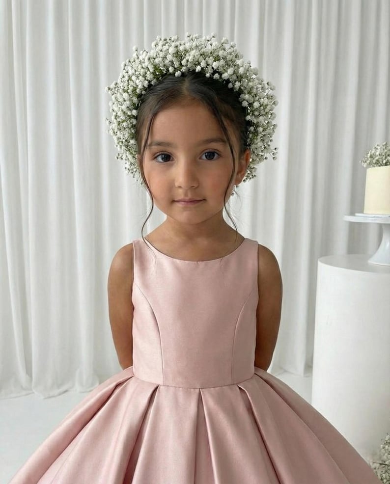 Blush Pink Long Girl Dress - Mikado Baby Girl Dress for Special Occasion