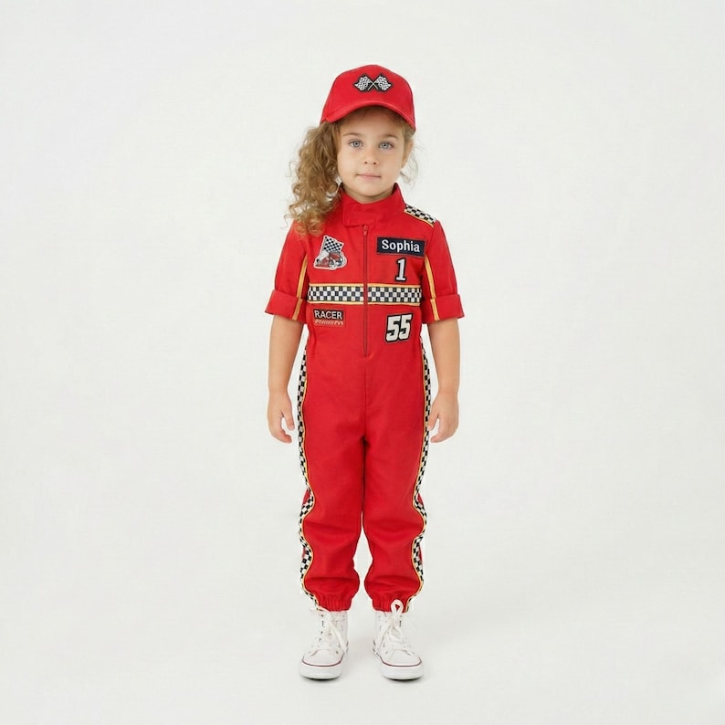 Kids Race Car Costume - Red Short Sleeve Racing Jumpsuit Baby Girl Dress for Special Occasion