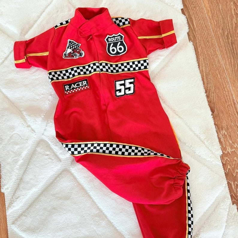 Kids Race Car Costume - Red Short Sleeve Racing Jumpsuit Baby Girl Dress for Special Occasion