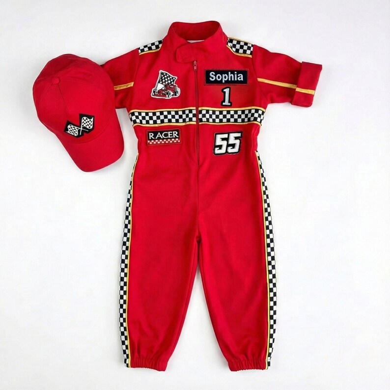 Kids Race Car Costume - Red Short Sleeve Racing Jumpsuit Baby Girl Dress