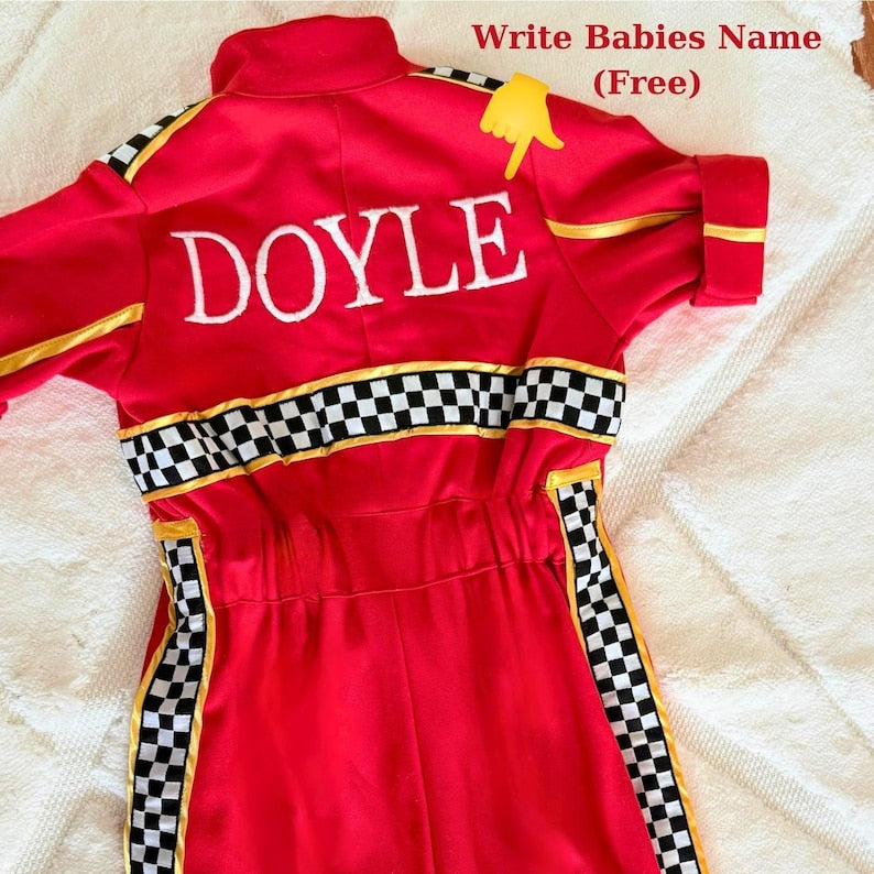 Kids Race Car Costume - Red Short Sleeve Racing Jumpsuit Baby Girl Dress