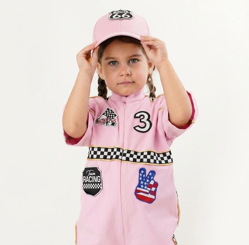 Kids Race Car Costume - Pink Short Sleeve Racing Jumpsuit Baby Girl Dress