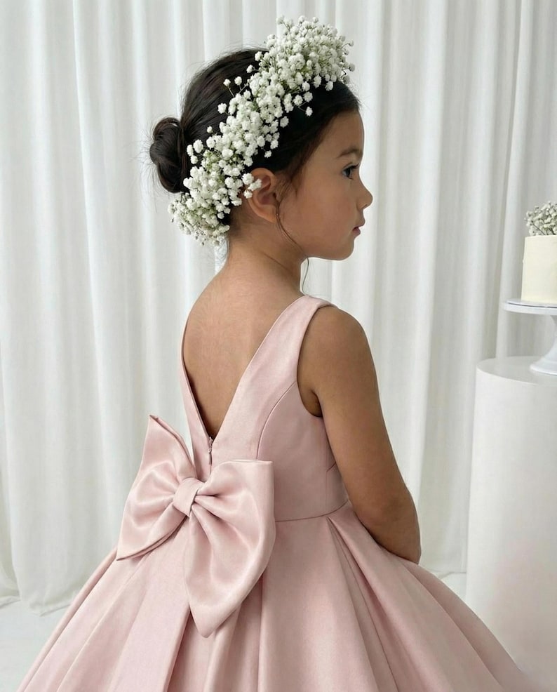 Blush Pink Long Girl Dress - Mikado Baby Girl Dress for Special Occasion