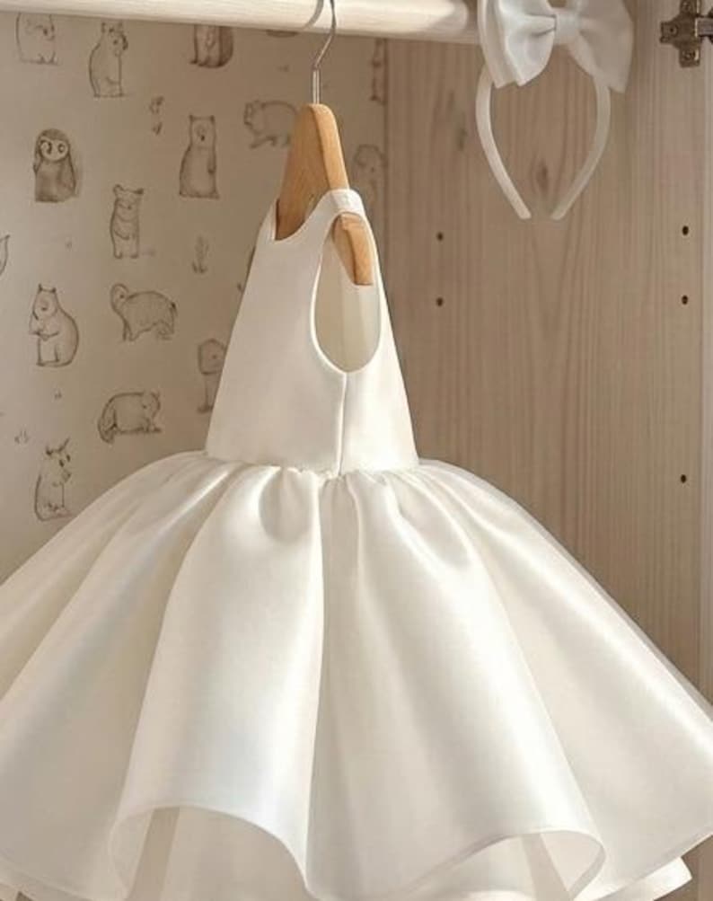 White Satin Mini Girl Dress - Mikado Baby Girl Dress for Special Occasion