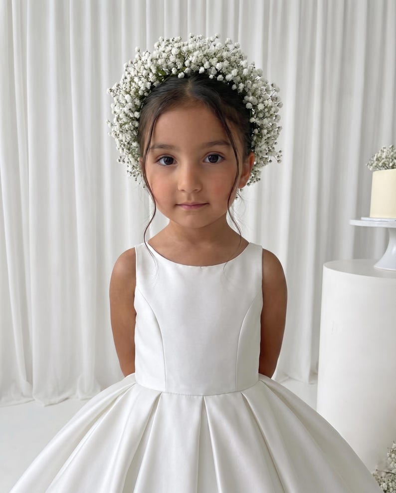 White Long Girl Dress - Mikado Baby Girl Dress
