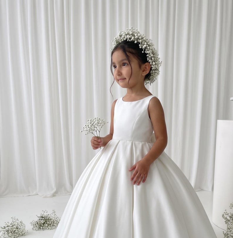 White Long Girl Dress - Mikado Baby Girl Dress