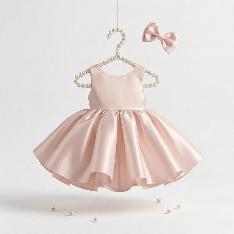 Blush Satin Mini Girl Dress - Mikado