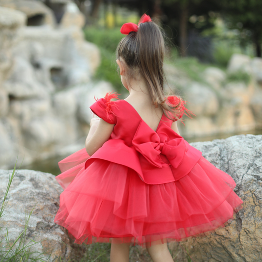 Baby Girl Dress Red, Luxury Red Girl Dress , Birthday Girl Dress , Party Girl Outfit , 1st Birthday Red Dress , Red Tulle Dress
