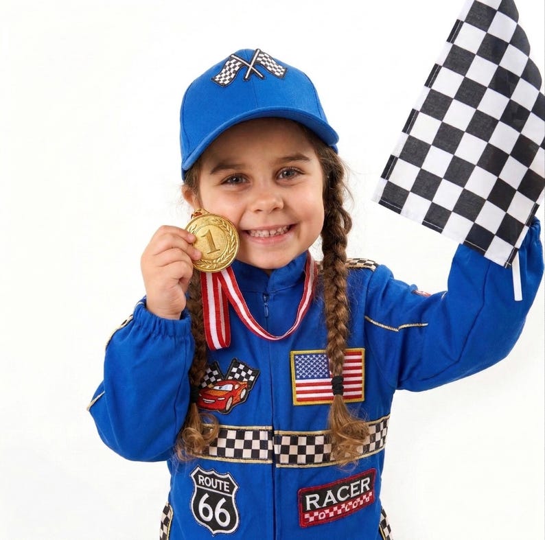 Kids Race Car Costume - Dark Blue Long Sleeve Racing Jumpsuit Baby Girl Dress
