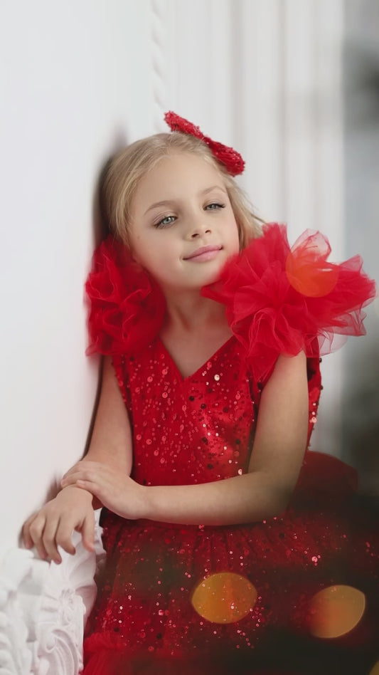 Red Pearl Christmas Dress for Girls