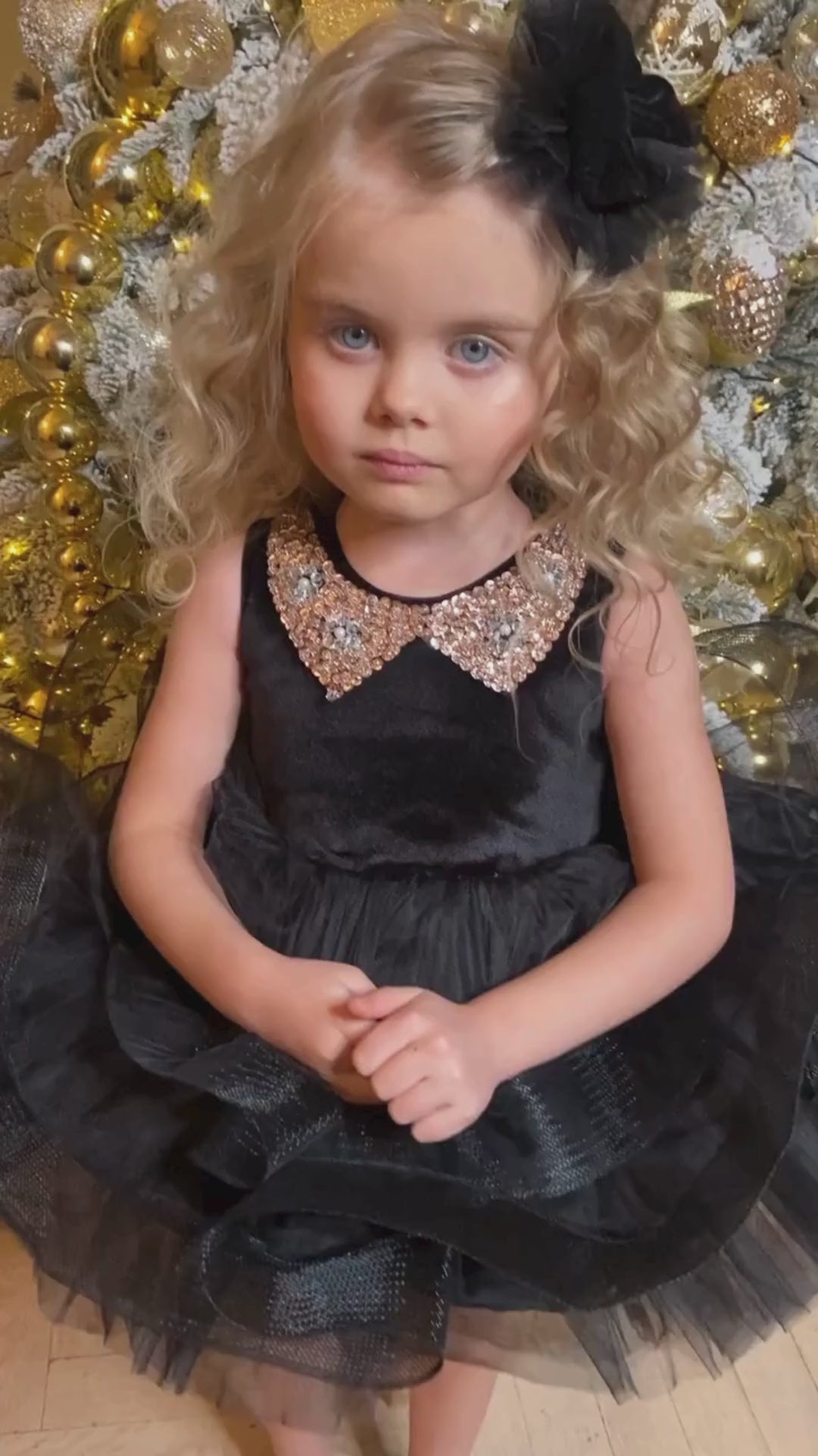 Olivia girl dress, christmas girl black velvet dress
