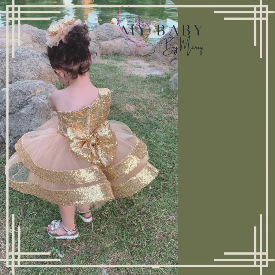 Maggy Christmas girl dress gold sequin