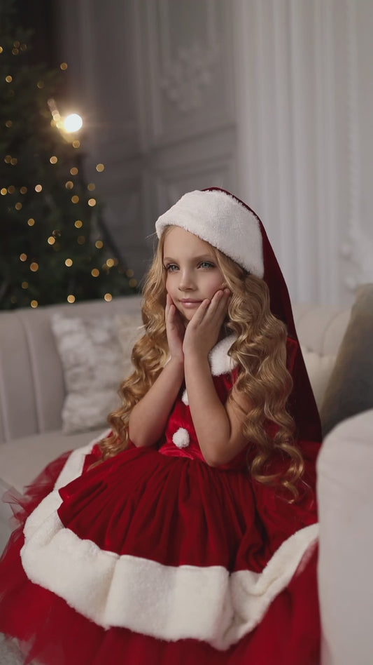 Toddler Baby Girl Christmas Santa Claus Dress with Bow Detail"