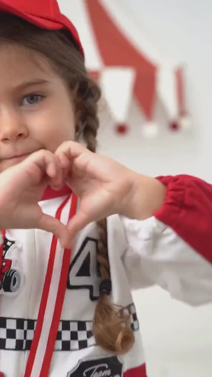 Kids Race Car Costume - Red - White Long Sleeve Racing Jumpsuit Baby Girl Dress