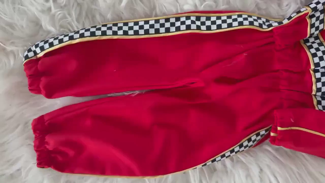 Kids Race Car Costume - Red Long Sleeve Racing Jumpsuit Baby Girl Dress