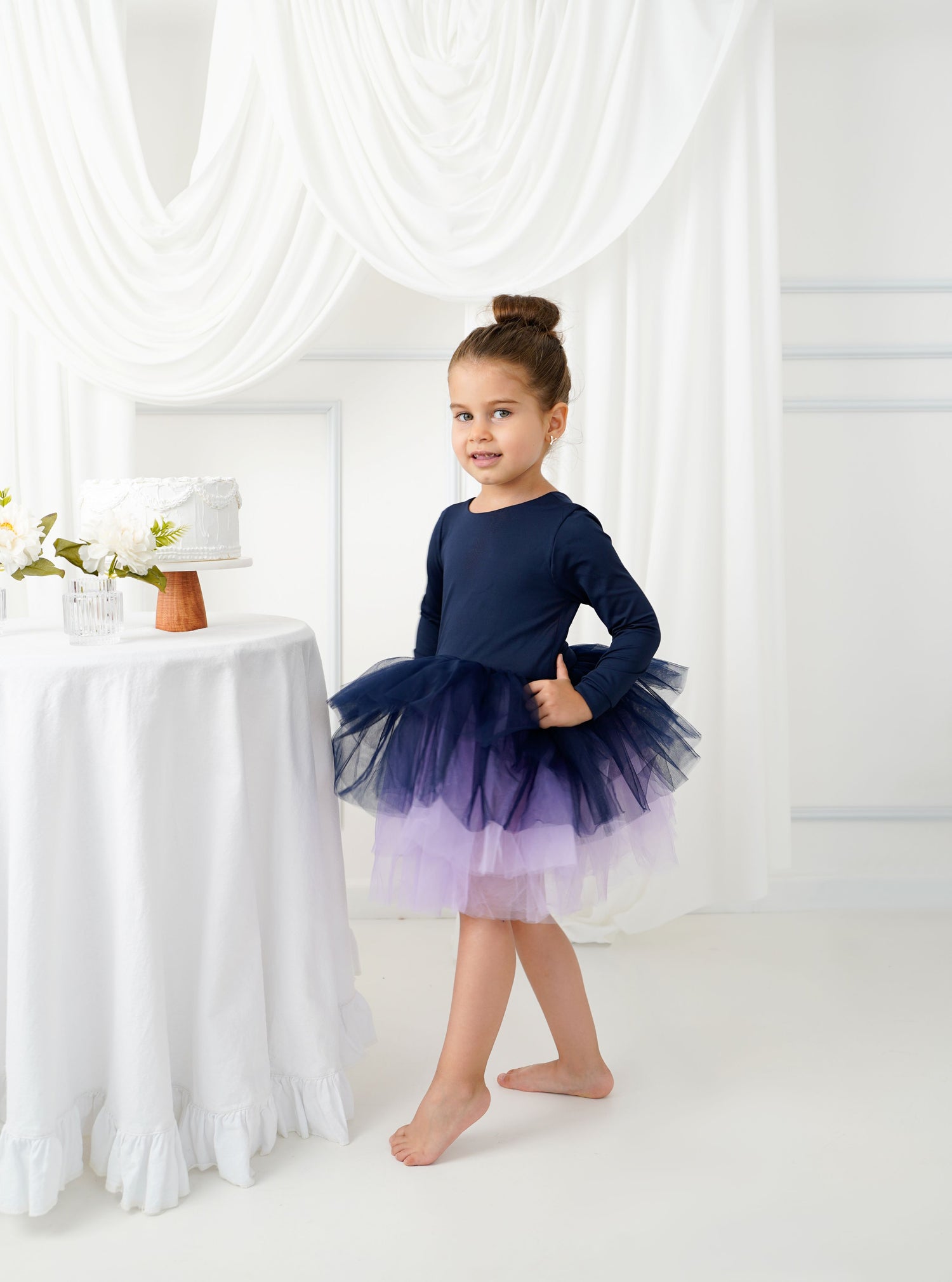 Navy Blue Leotard Ballerina Long Sleeve Tutu – MyBabyByMerry