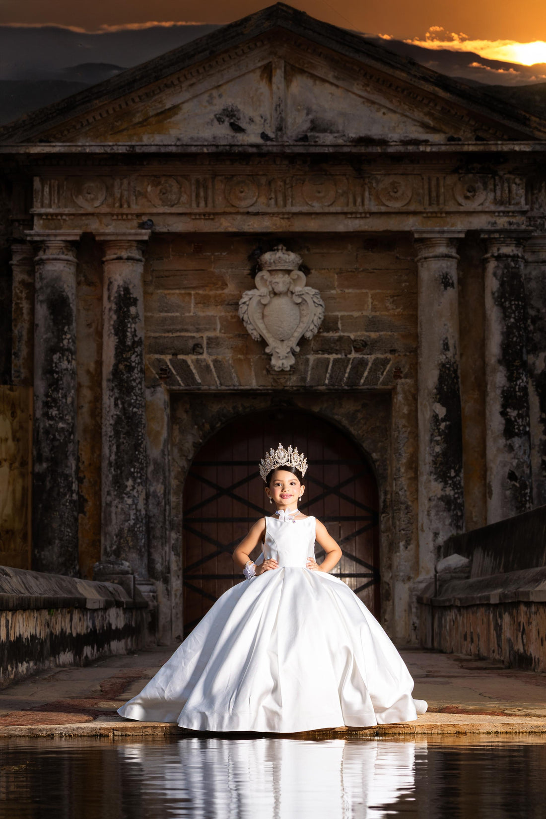 White Satin Flower Girl Dress with Bow Train — First Communion Ball Gown Baby Girl Dress for Special Occasion