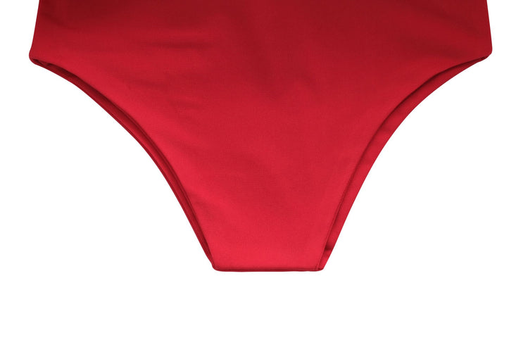 a close up of a red bikini bottom