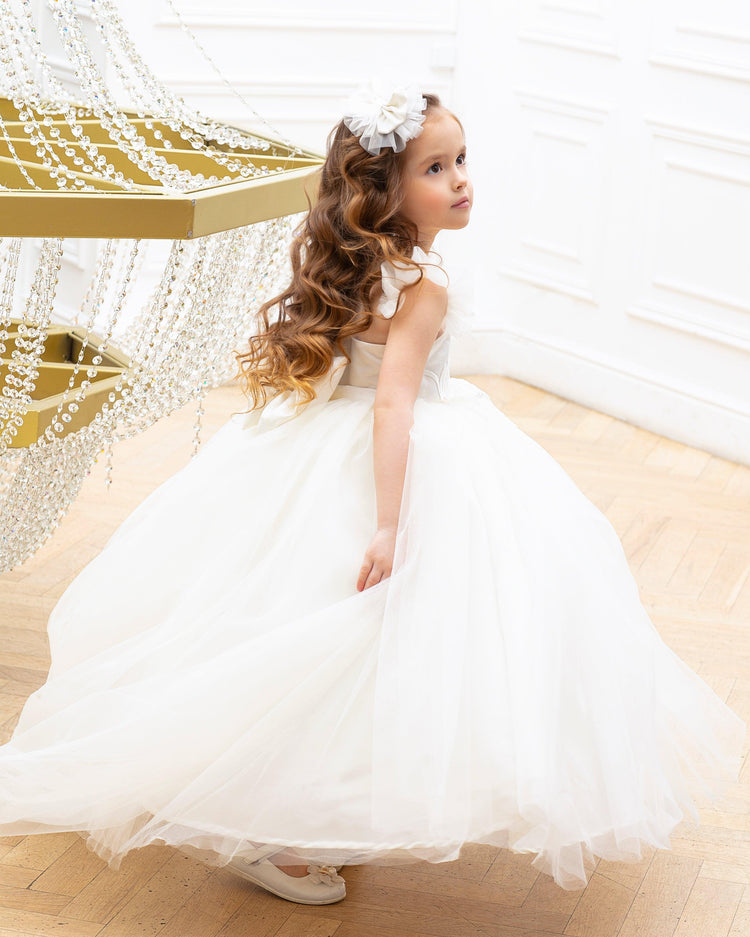 Rosy flower girl gown with lace