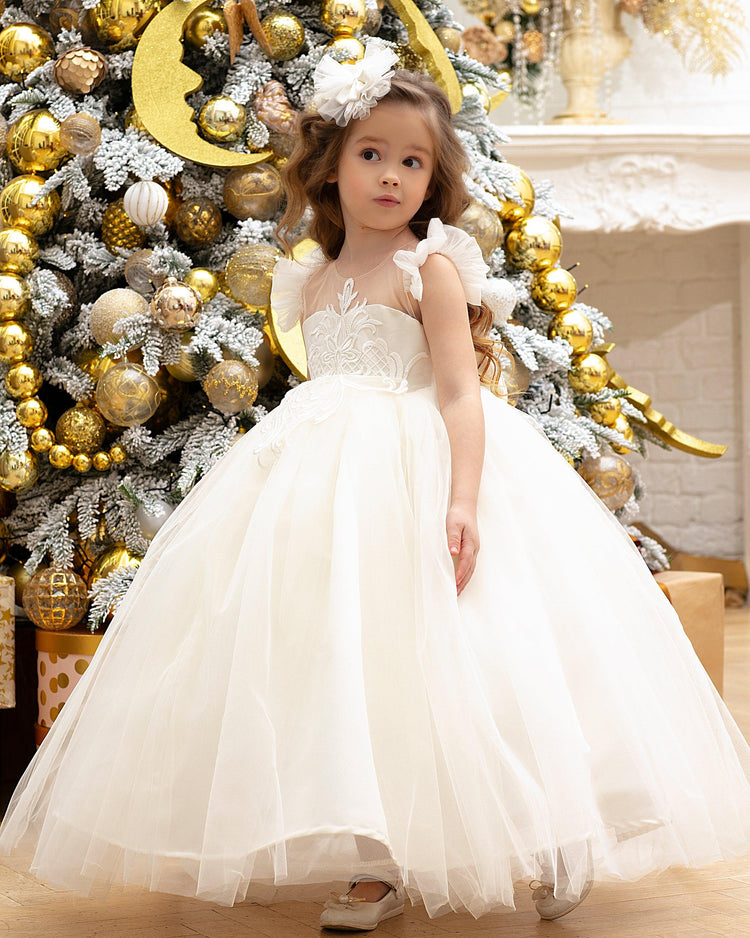 Rosy flower girl gown with lace