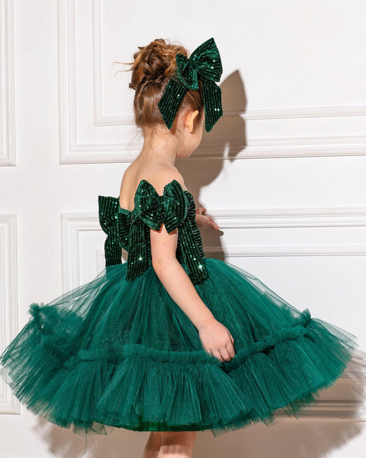 Girl emerald velvet dress, Sequin baby Dress, puffy fluffy layer tulle Dress For Girls, Girls emerald Dress, 1 Year Birthday Dress