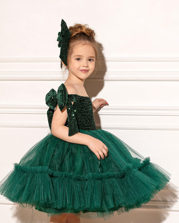 Scarlet girl emerald velvet dress - MyBabyByMerry 