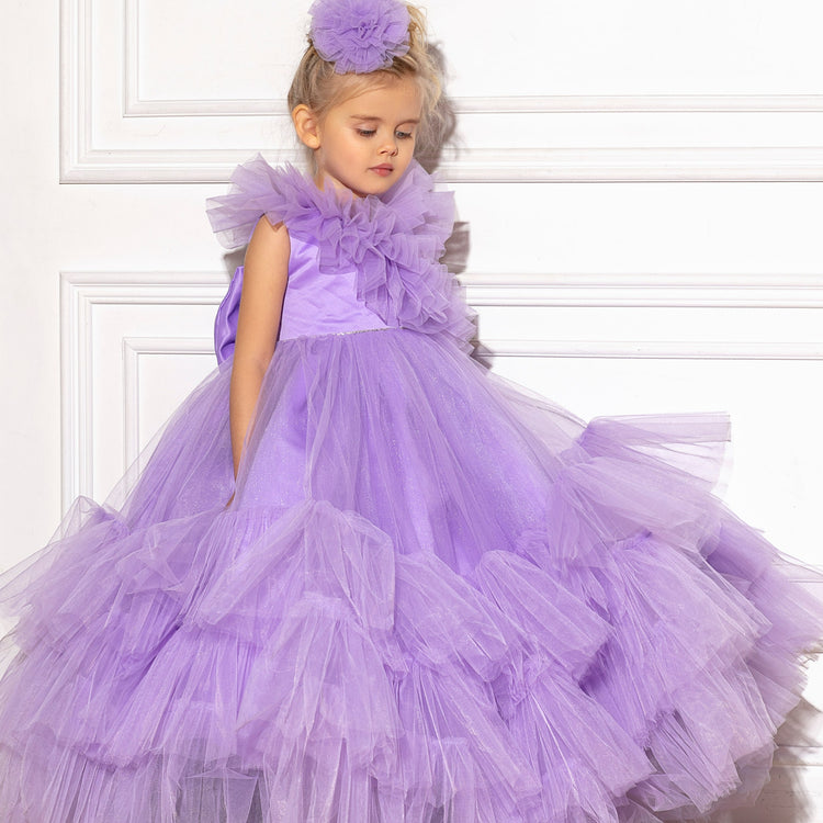 Lilac Baby Girl Party Birthday Ruffle Tulle Dress With Beaded, Tulle Fluffy Girl Dress, Wedding Baby Guest, Pageant Junior Bridesmaid Dress