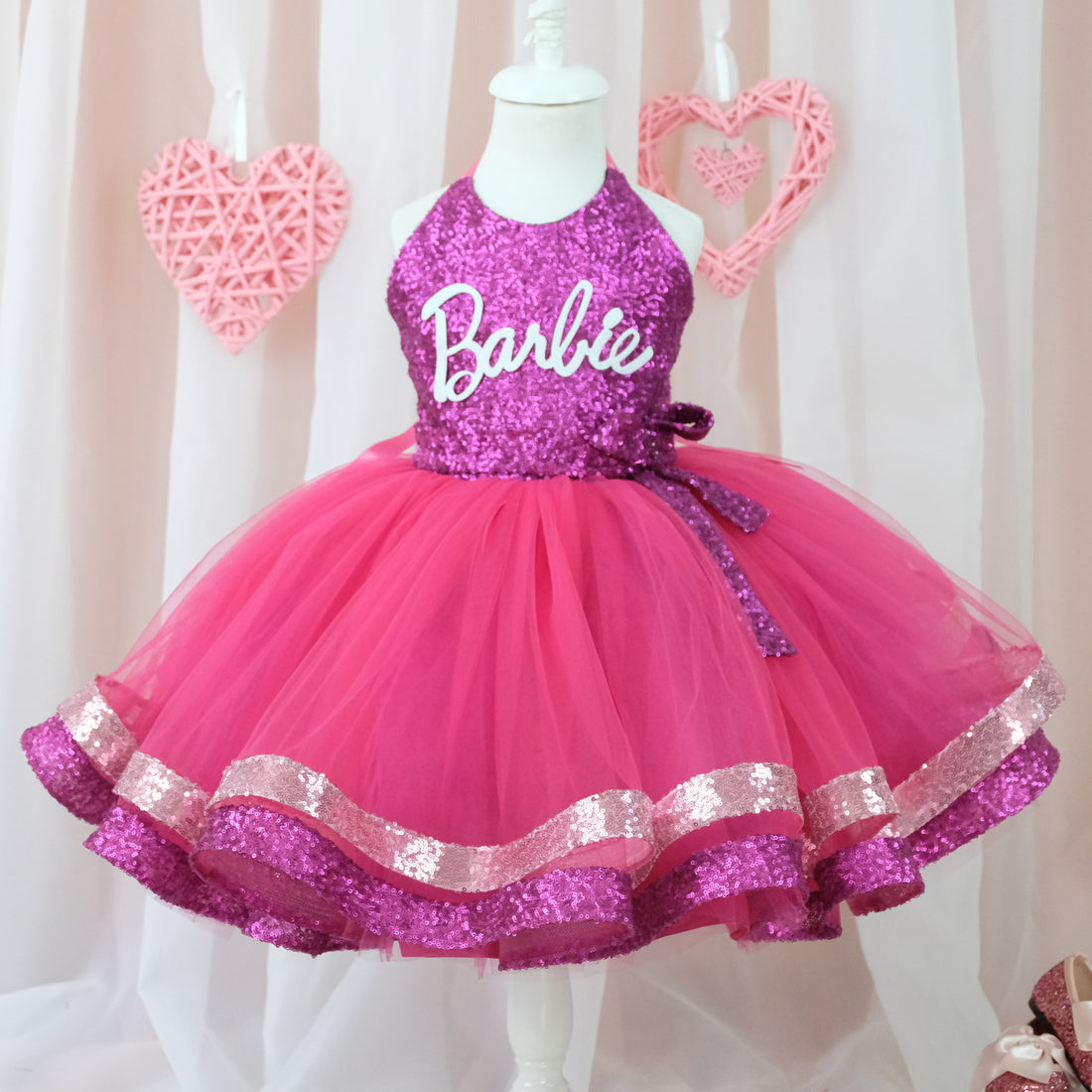 a pink and purple dress with a name on it Baby Girl Dress for Special Occasion