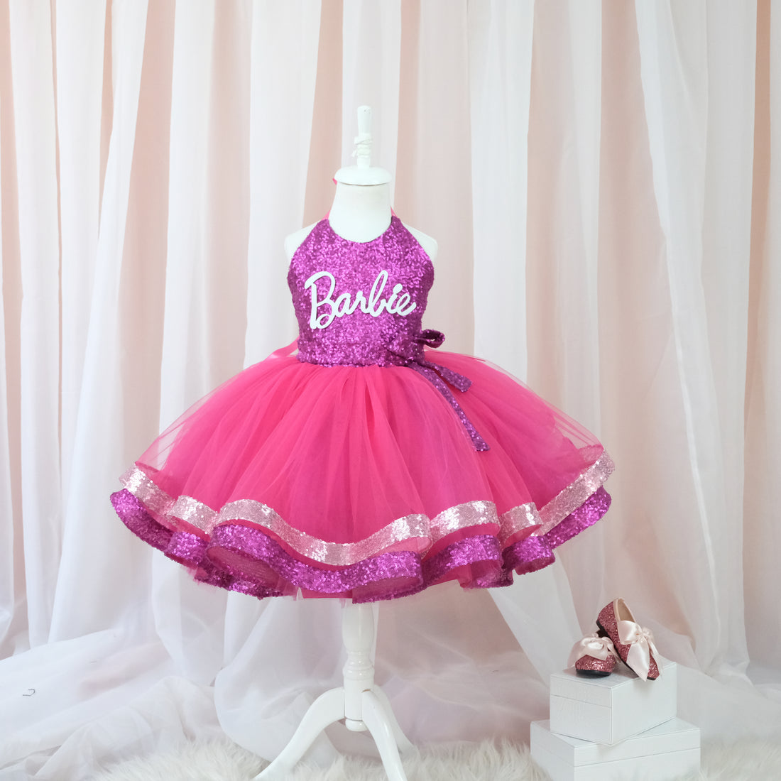 a pink and purple dress with a name on it Baby Girl Dress for Special Occasion