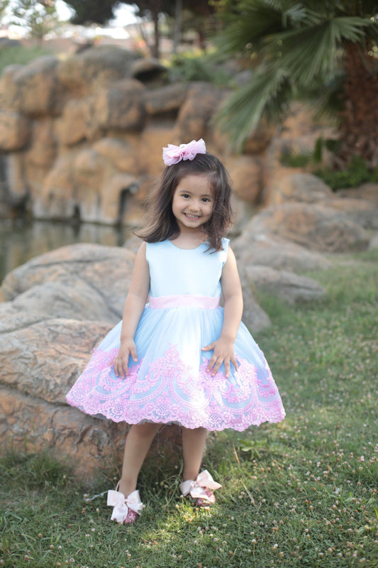 Esma Girl Dress (Baby Blue and Pink)