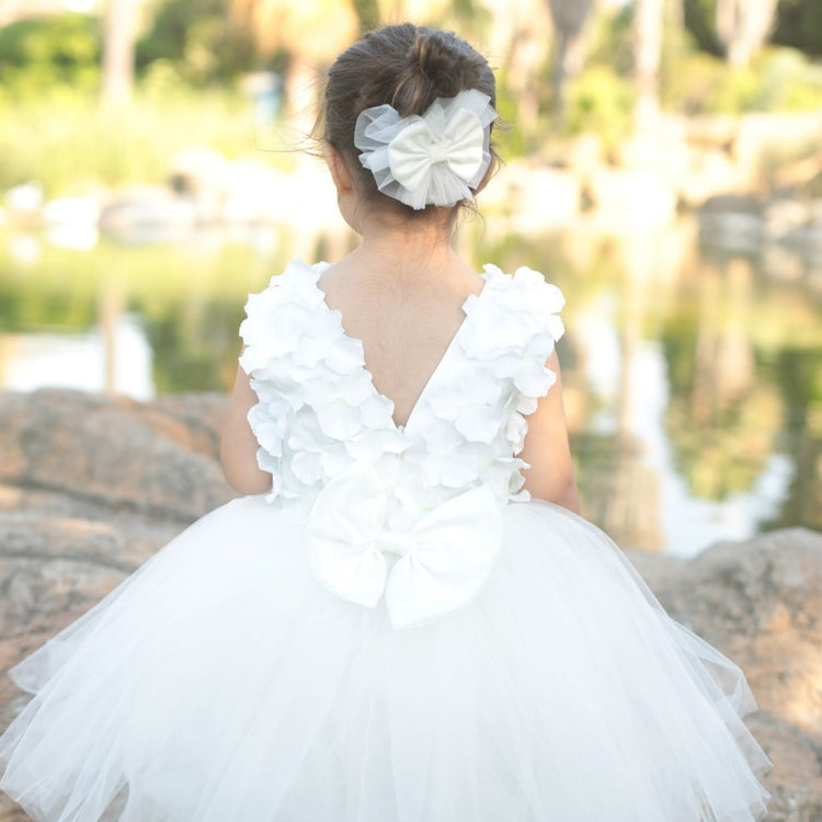 Nalla Flower Girl Dress White, Baby Toddler White Flower Gown, Tulle Tutu Dress Gift for Baby Girl, Trendy Fluffy Puffy Birthday Clothing