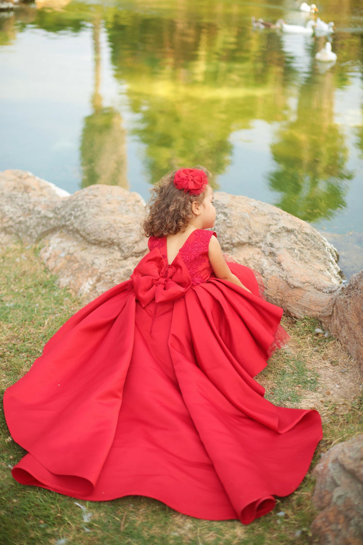Red satin dress, Fluffy puffy Layered Red Tulle Dress, Christmas Gown, Birthday Wear Outfit For Baby Girls, Sparkle Bow Dress For Christmas