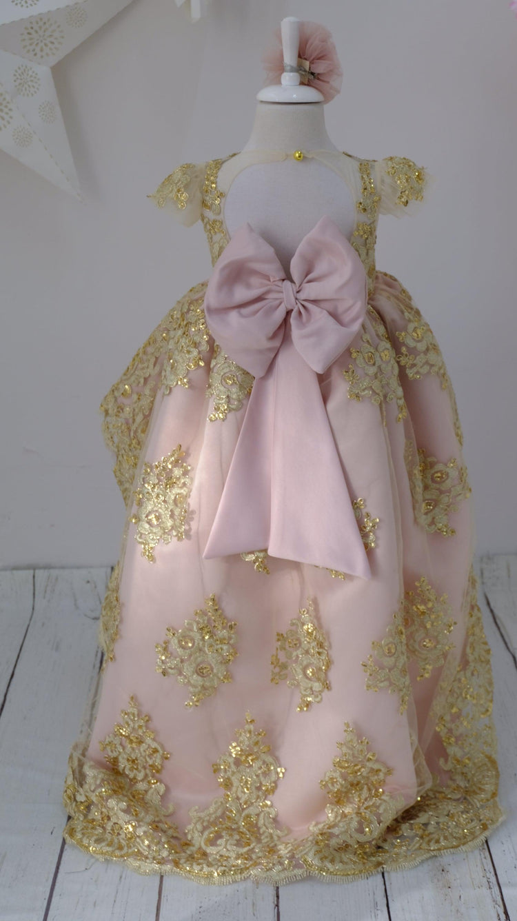Princess Charlotte Dress blush and gold - MyBabyByMerry 